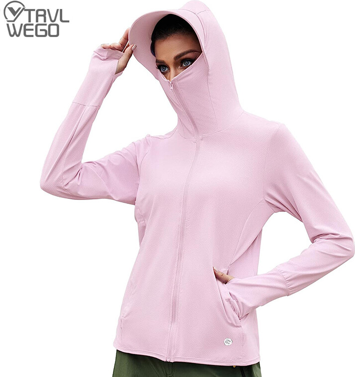 TRVLWEGO Women & apos;s Cycling Jacket SPF 50+ Sun Protection Long Sleeve Hiking Running Outdoor Zip Up Hoodie Shirts with Pockets