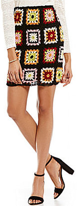 Chelsea & Violet Crochet Panel Printed Skirt
