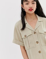 Thumbnail for your product : ASOS DESIGN Petite short sleeve utility shirt in linen look