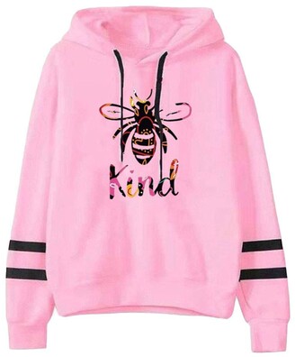 kolila Womens Long Sleeve Sweatshirts T-Shirts Bee Kind Bee Graphic Print Shirt Pullover Fleece Hoodie Sweatshirt Tops(002Green XL)