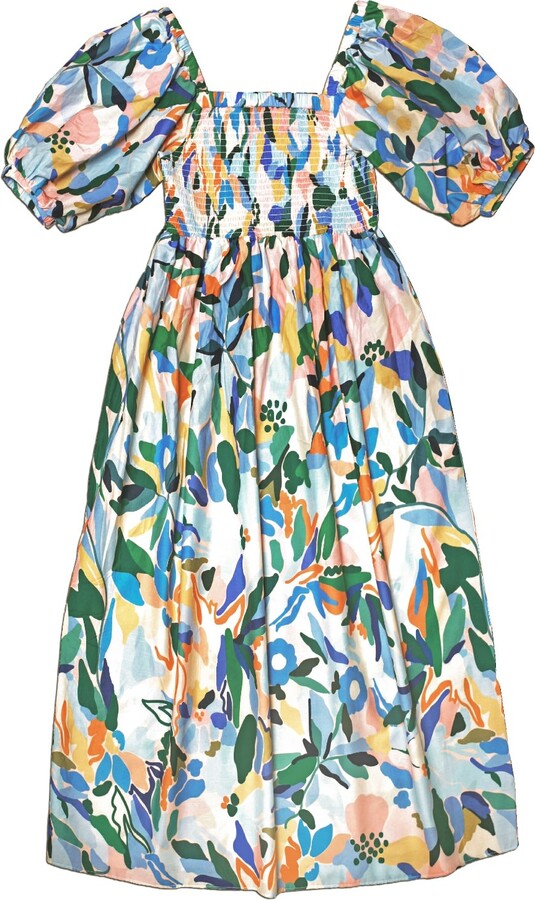 Jessie Zhao New York Afternoon Garden Smocked Cotton Silk Dress - ShopStyle
