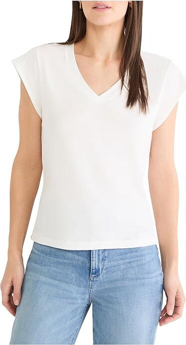 Nic+Zoe Cap Sleeve V-neck Supima Cotton T-Shirts Women's Clothing Paper White : XS