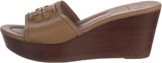 Tory Burch Leather Slides Brown Platform Designer
