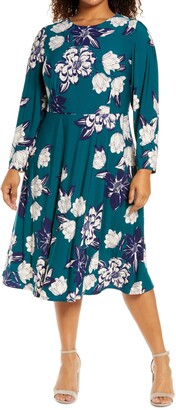 Eliza J Floral Long Sleeve Midi Dress