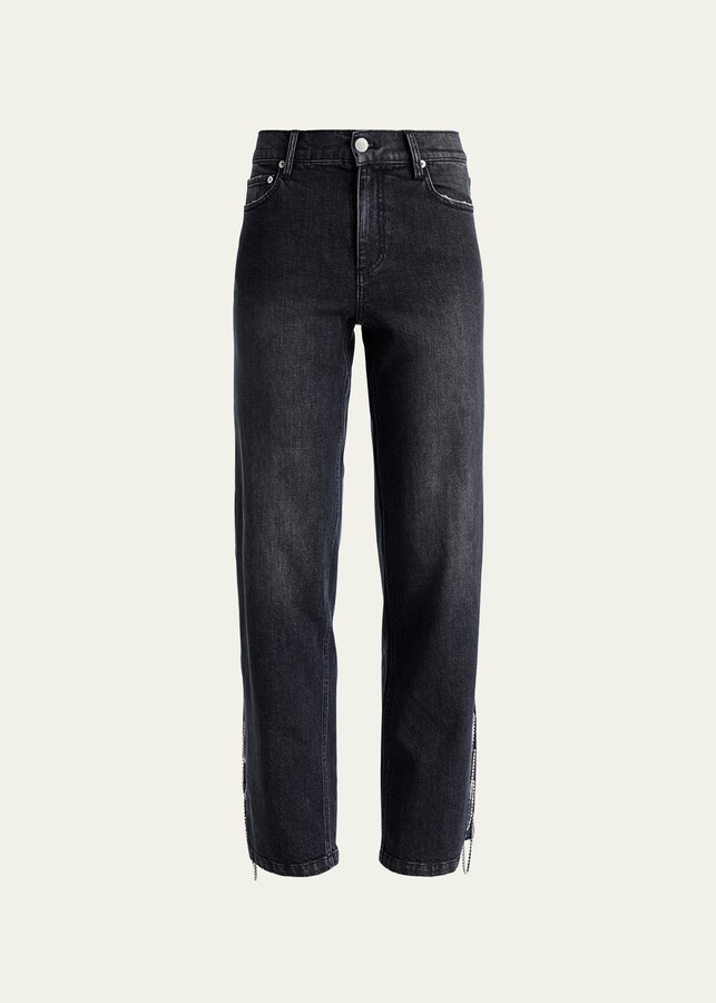 Sandro Waly Embellished Straight Leg Jeans in Charcoal Grey