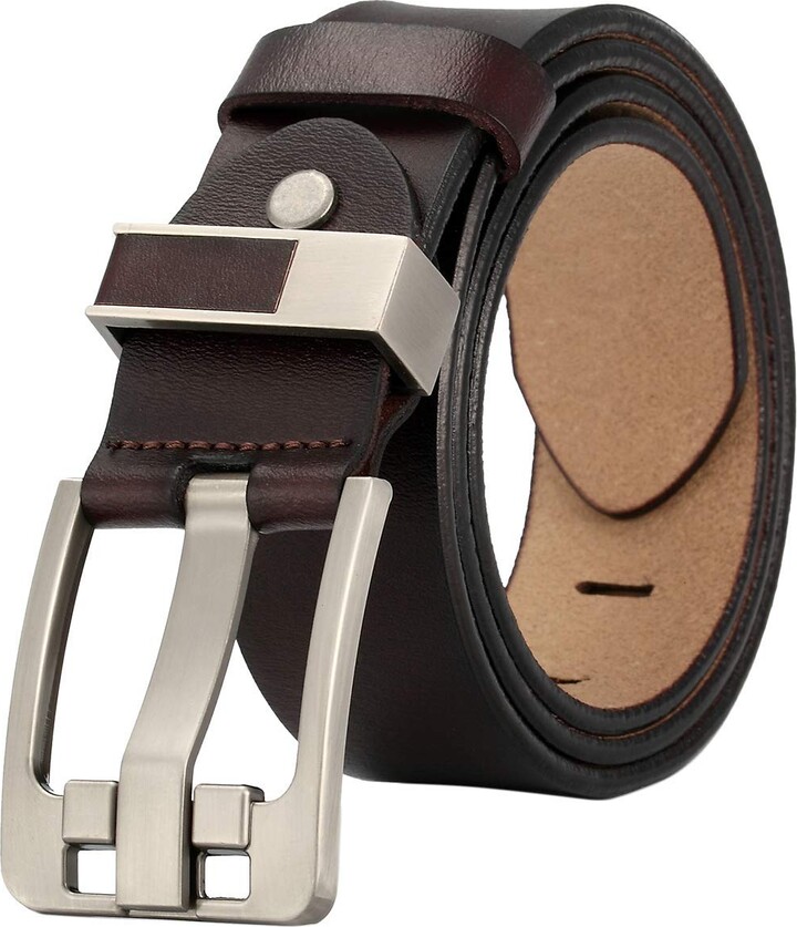 LionVII Men's Leather Belt Full Grain Leather Anti-Scratch Pin Buckle ...