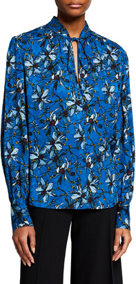 Jason Wu Collection Floral-Printed Jacquard Long-Sleeve Blouse