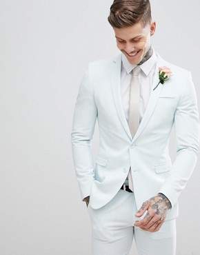 ASOS Design DESIGN wedding super skinny suit jacket in pastel blue