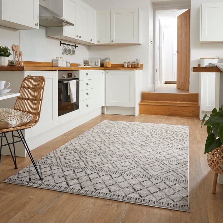 Dunelm PractiRug Sadie Washable Patterned Rug White/Grey ShopStyle