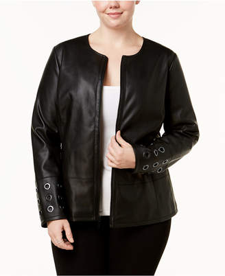 Alfani Plus Size Grommet-Trim Faux-Leather Jacket, Created for Macy's