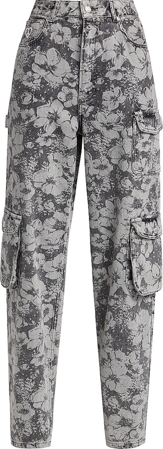 Moschino Women's Floral Denim Cargo Trousers - Multi Grey - Size 26