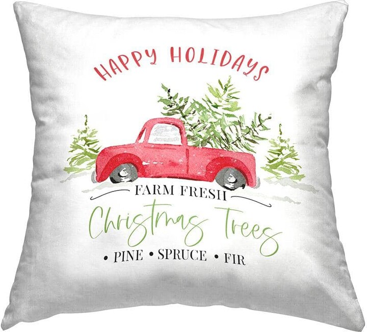 Farm Fresh Christmas Trees Holiday Red Print Polyester 18in. X 18in. Throw Pillow
