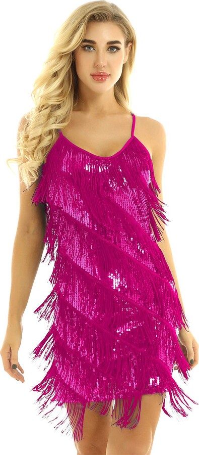 CHICTRY Women's Shiny Sequined Sleeveless 1920s Fringe Tassels Hem