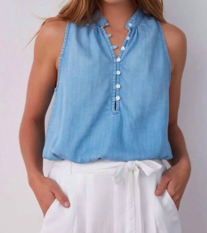 Bella Dahl Sleeveless Elastic Waist Tank Pullover In Caribbean Wash
