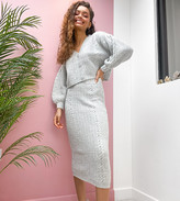 Thumbnail for your product : ASOS Petite DESIGN Petite co-ord cable skirt in grey marl