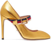 Gucci - Canvas-trimmed Metallic Leather Pumps - Gold