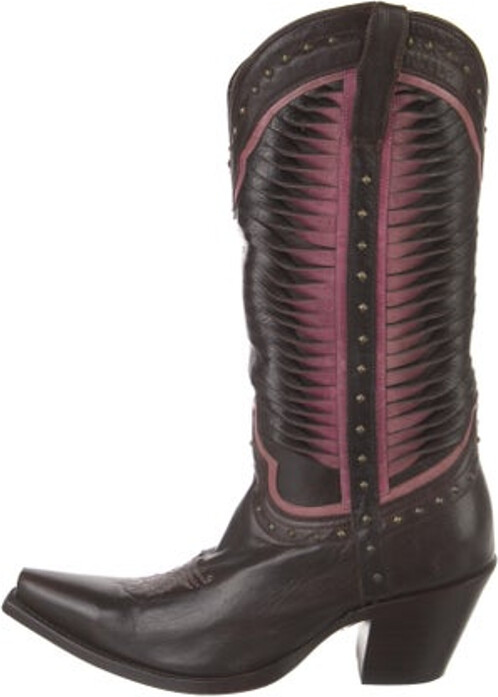 Lucchese Leather Mid-Calf Western Boots Brown Printed Square-Toes with Studded Accents Designer