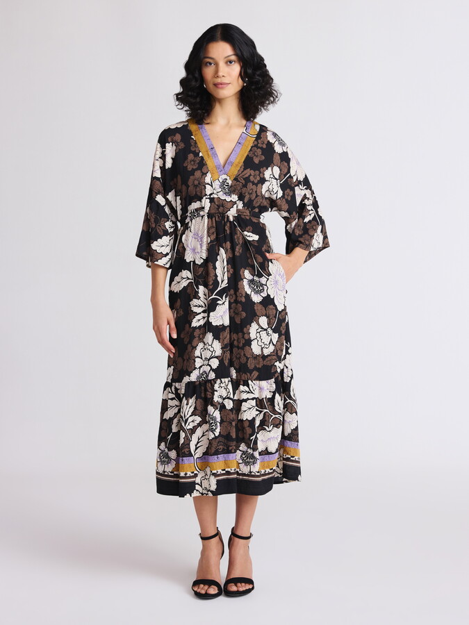 Sofia by Sofia Vergara Women’s Tie Back Dress with Wide Sleeves, Mid Calf Length, Sizes XS-4X