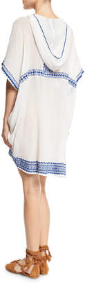 Vitamin A Isabell Lace-Up Embroidered Short Caftan Coverup, White