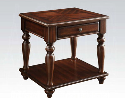 Latitude Run 1 - Drawer Rectangular Walnut End Table Shelf Included Parquet Top Felt Lined Drawer 24 Inches Tall Design Smooth Center Wood Glides