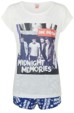 New Look Teens Blue One Direction Midnight Memories Print T-Shirt And Pyjama Short Set