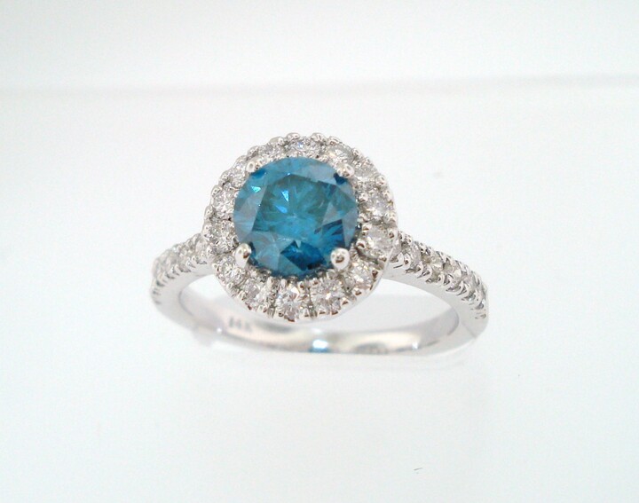 Etsy Fancy Blue Diamond Engagement Ring 14K White Gold 1.70 Carat Halo Certified Handmade