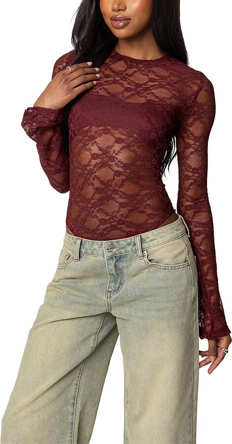 Edikted Colette Sheer Lace Bodysuit