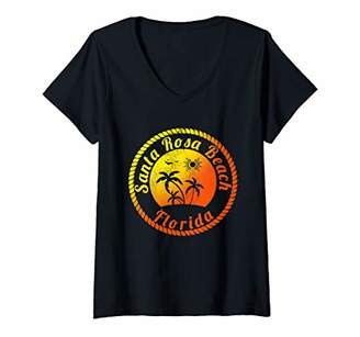 Womens Santa Rosa Beach Florida Sunset and Palm Trees Gift V-Neck T-Shirt