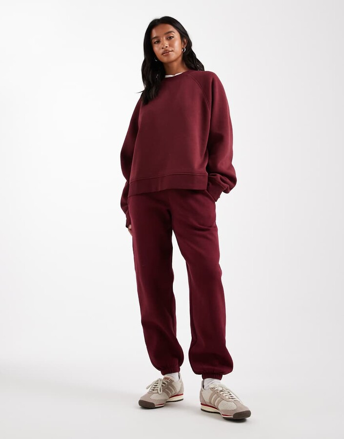 ASOS Petite ASOS DESIGN Petite ultimate cuffed brushback sweatpants in burgundy