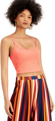 Bar III Ribbed Strappy Seamless Cropped Camisole Top, Created for Macy's