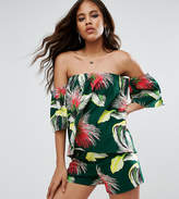 Thumbnail for your product : ASOS Tall TALL Off Shoulder Linen Top In Tropical Print Co-Ord
