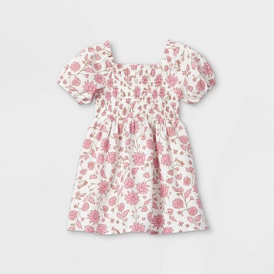 Toddler Girls' Floral Smocked Puff Sleeve Dress - Cat & JackTM Purple