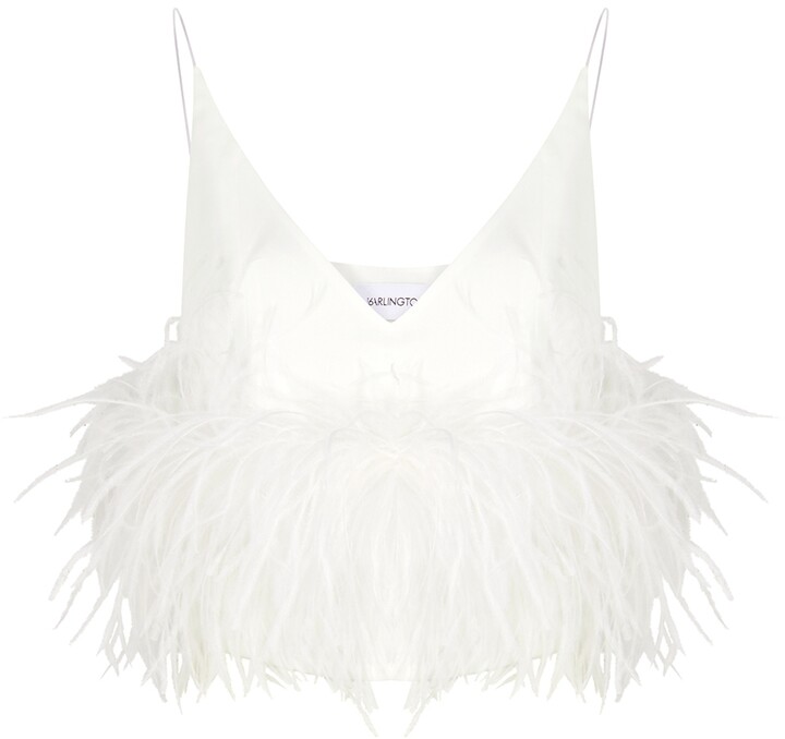 white shirt with feathers