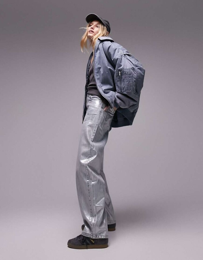 Topshop acid wash cotton bomber jacket in blue ShopStyle