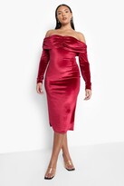 Thumbnail for your product : boohoo Plus Velvet Bardot Long Sleeve Midi Dress