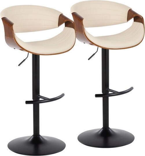Lumisource LumiSourceSetof2SymphonyAdjustableSwivelBarstoolsBlack/WalnutWood/CreamPULeather