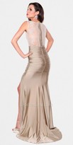 Thumbnail for your product : Atria High-Necked Lace Illusion Side Slit Gowns