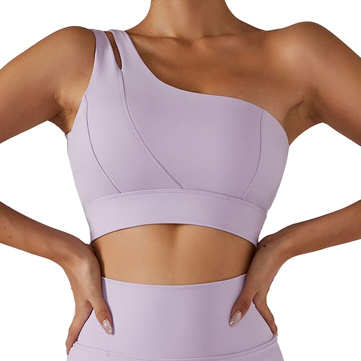 lyrlody Womens Sexy One Shoulder Sports Bra Workout Tops Sexy Cute Workout Yoga  Bra Workout Bra with Padded (S-Purple) - ShopStyle