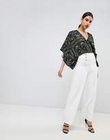 Thumbnail for your product : Flounce London Wide Leg Tailored Trouser with Gold Button Detail