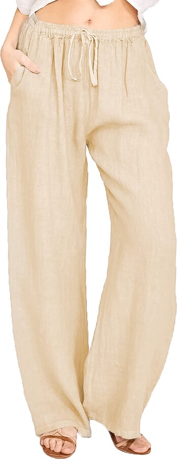 LNX Womens Linen Pants High Waisted Wide Leg Drawstring Casual