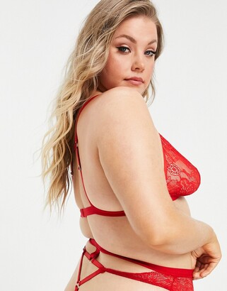 We Are We Wear Curve lace ring detail high waist thong in red - RED
