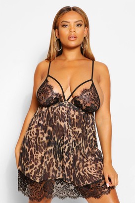 boohoo Plus Leopard Lace Detail Strappy Babydoll - ShopStyle Chemises