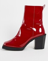 Thumbnail for your product : ASOS DESIGN heeled chelsea boots in red patent faux leather with black sole