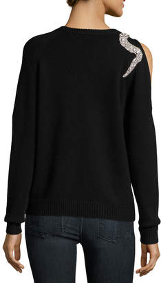 BA&SH Ossie Crewneck Cold-Shoulder Wool Sweater w/ Embellishment