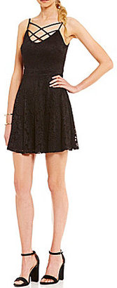 B. Darlin Strappy Front Lace Fit-And-Flare Dress