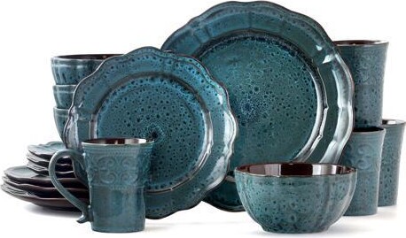 Elama Lavish Blue 16 Piece Dinnerware set with Complete Setting for 4