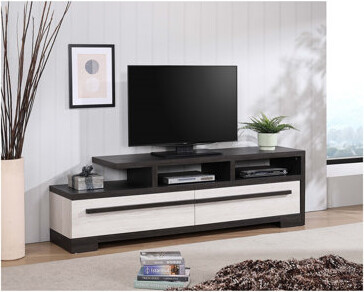 Corrigan Studio 1Pc Entertainment Console Modern Design Chalk Ebony Wood Finish Open Shelf Two Spacious Drawers TV Stand