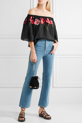 Temperley London Amity Off-the-shoulder Embroidered Cotton-voile Top - Black