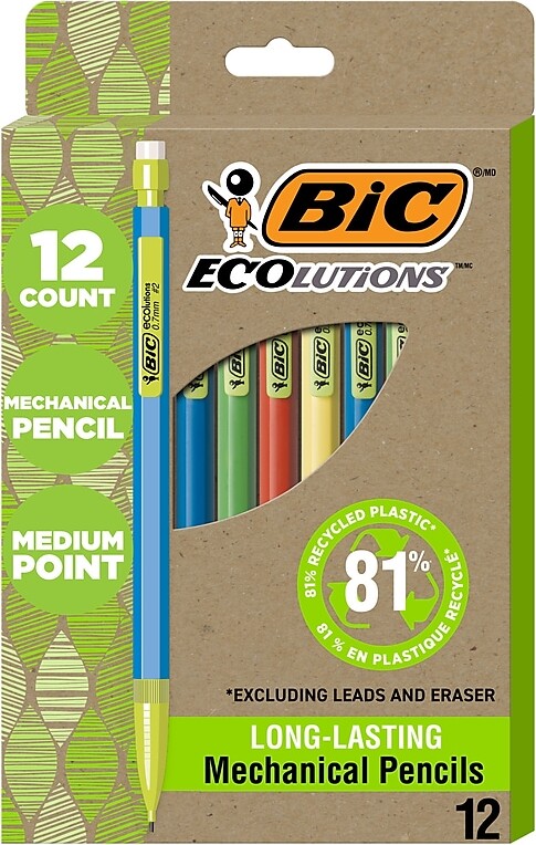 BIC Ecolutions Mechanical Pencils, 0.7mm, #2 Medium Lead, Dozen (MPE12-BLK)