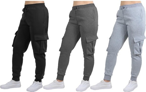 Blue Ice BlueIceWomen'sLooseFitFleeceJoggerSweatpantswithVelcroCargoPockets-3Pack